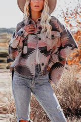 Autumn & Winter Retro Ethnic Geometric Print Woolen Coat Sai Feel