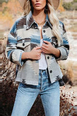 Autumn & Winter Retro Ethnic Geometric Print Woolen Coat Sai Feel