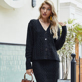 Autumn and Winter V-neck Weater with Hip Skirt Two-piece Fashion Casual Knitted Suit Sai Feel