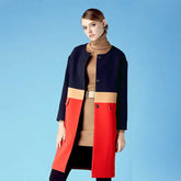 Autumn and winter Warm Long Sleeve Contrast Color woolen coat with Pockets Loose Long Trench Coatwomen's color mid-length Jacket Sai Feel