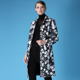 Autumn and winter new women's windbreaker retro lapel printed single-breasted coat jacket with belt Sai Feel