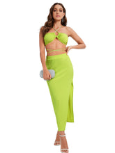 Backless Crop Halter Top With Split Thigh Skirt Set Sai Feel