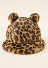 Bear Ear Leopard Print Fuzzy Bucket Hat Sai Feel