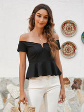 Black Notched Off Shoulder Peplum Top Sai Feel