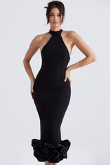 Black Peplum Midi Dress Sai Feel