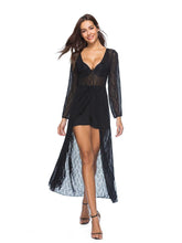 Black Split Thigh Elastic Waist Sheer Lace Maxi Dress with Pants Lining Without Bra Sai Feel