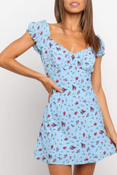 Blue Floral Puff Sleeve Mini Dress Sai Feel