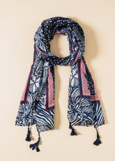 Blue and White Porcelain Tassel Decor Scarf Sai Feel