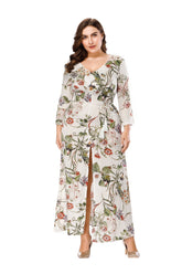 Bohemia V-neck Three-quarter Sleeve Long Dress Sai Feel