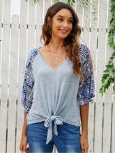 Boho Color Block Knot Front Raglan Sleeves Tee Shirt Sai Feel