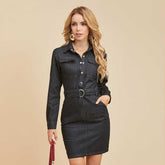 Button Front Denim Shirt Dress With Belt Sai Feel