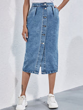 Button Front Midi Denim Skirt Sai Feel