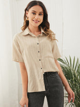 Button Front Patch Pocket Striped Top Sai Feel