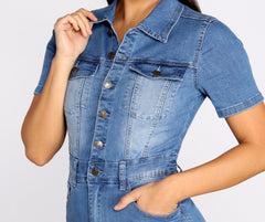 Button Up In Denim Frayed Dress Sai Feel