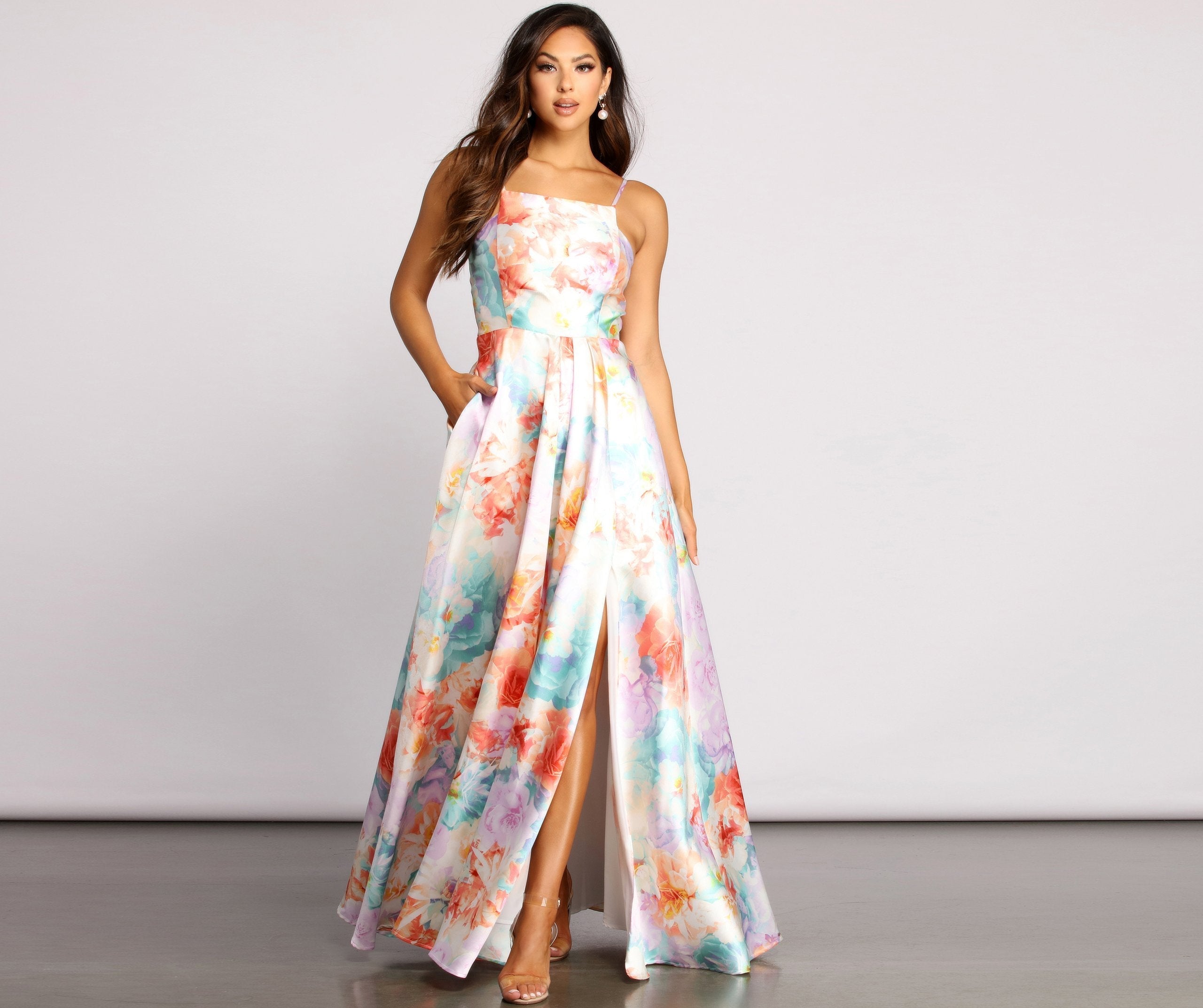 Cami Formal Floral Satin A-Line Dress Sai Feel