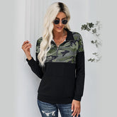 Camo Splice Kangaroo Pocket Zip Collar Sweatshirt Sai Feel