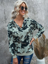 Camouflage Drawstring V Neck Hoodie Sai Feel