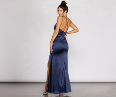 Caroline Formal Satin Rhinestone Dress Sai Feel