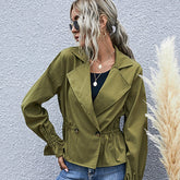Casual Army-Green Cinched Blazer Sai Feel
