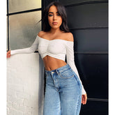 Casual Bottoming Long Sleeve Sexy Shirt Ladies High Elasticity Crop Tops Sai Feel