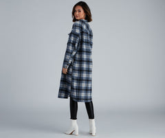 Casual-Cozy Long Line Plaid Shacket Sai Feel