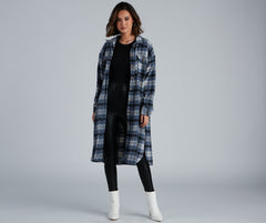 Casual-Cozy Long Line Plaid Shacket Sai Feel