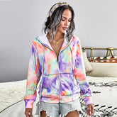 Casual Loose Long Sleeve front zipper Oversized Tie-dye Pocket Zip Up Hoodies coat Sai Feel