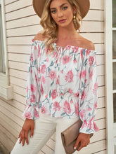 Casual Off Shoulder Tops Comfy Floral Print Lantern Sleeve Blouses Loose Fit Shirts Sai Feel