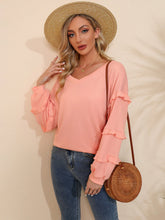 Casual V-neck T-shirt flounces lantern sleeve top Blouse Sai Feel