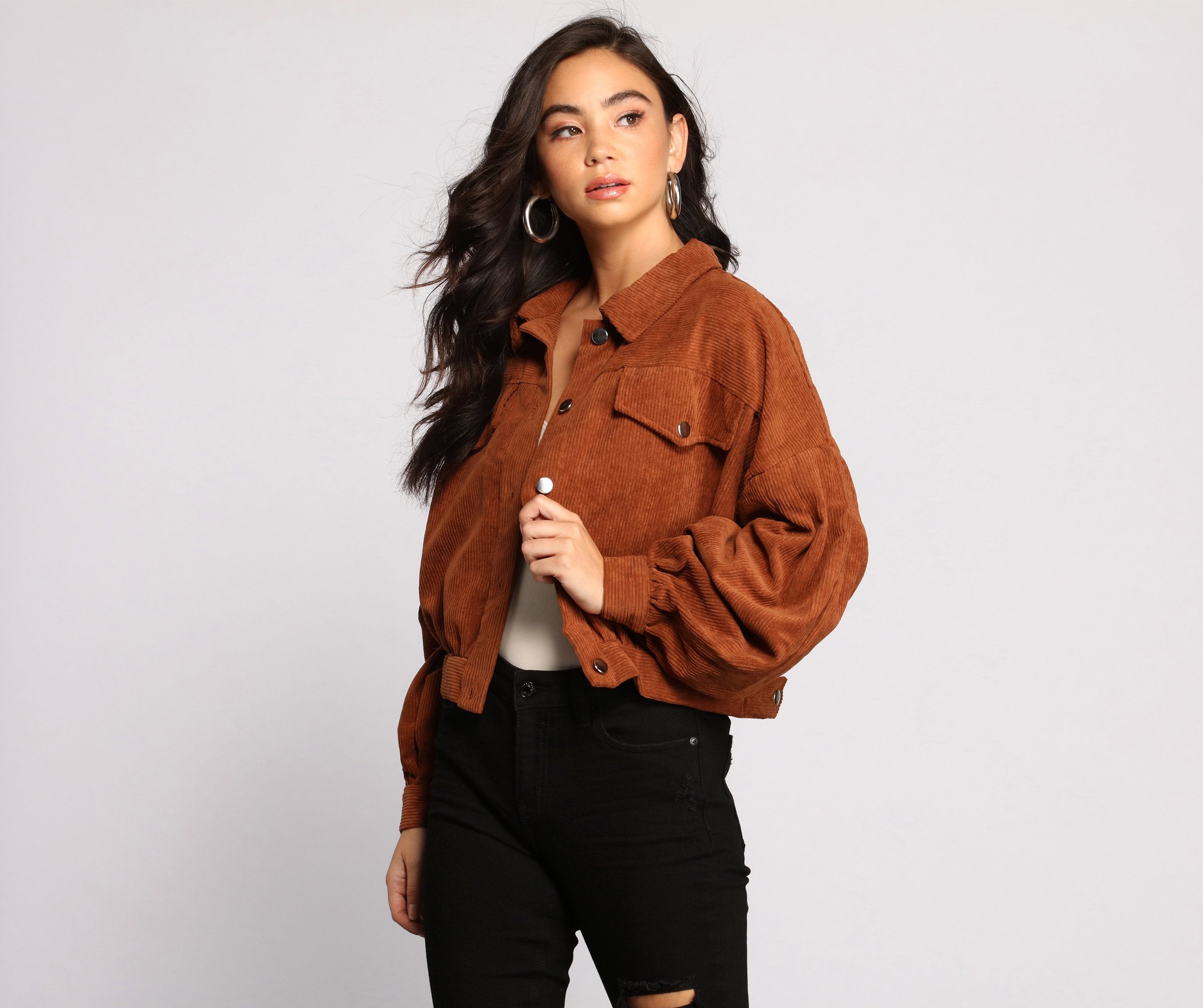 Casually Cute Button-Front Corduroy Jacket Sai Feel