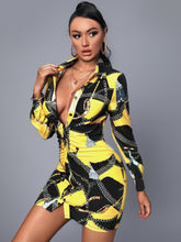 Chain Print Colorblock Ruched Button Up Shirt Dress Sai Feel