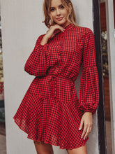 Checkerboard Plaid Stand Collar Dress Sai Feel