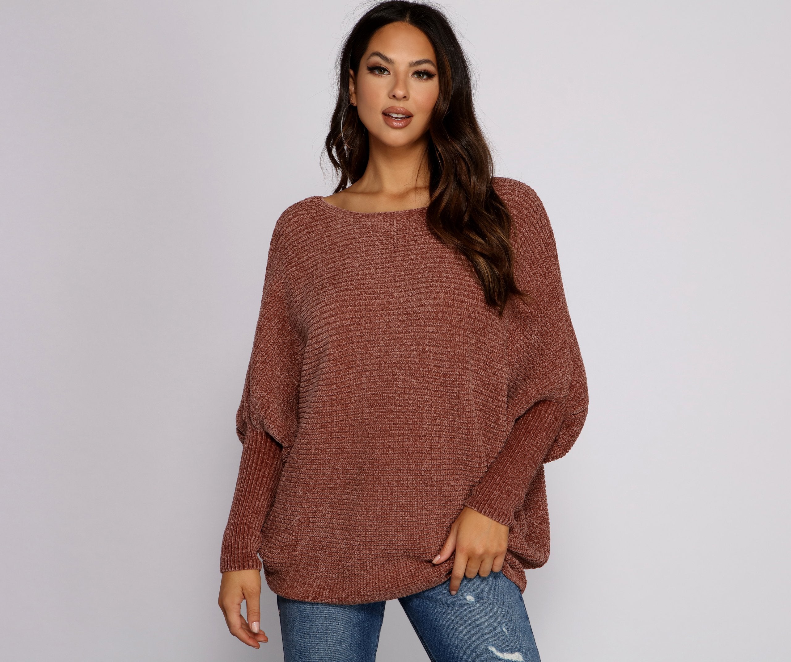 Chenille Knit Dolman Sleeve Sweater Sai Feel