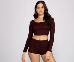 Chenille Knit Pajama Top and Shorts Set Sai Feel