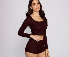 Chenille Knit Pajama Top and Shorts Set Sai Feel