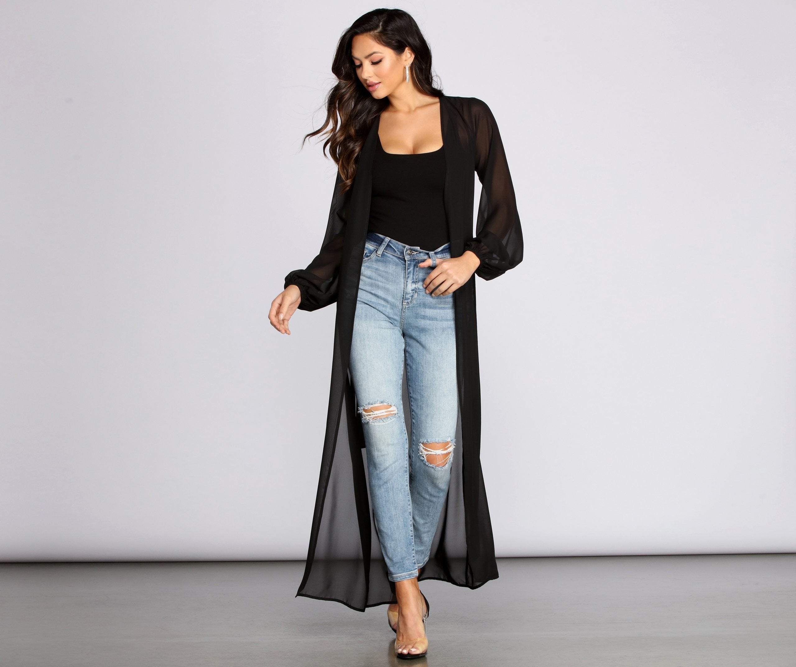 Chic Chiffon Tie Front Duster Sai Feel