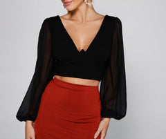 Chic Look Chiffon Sleeve Crop Top Sai Feel