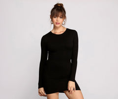 Chic Ribbed Knit Basic Mini Dress Sai Feel