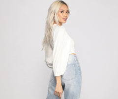 Chic Wrap Around Bishop Sleeve Crop Top Sai Feel