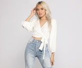 Chic Wrap Around Bishop Sleeve Crop Top Sai Feel