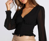 Chiffon Ruched Waist Cropped Blouse Sai Feel