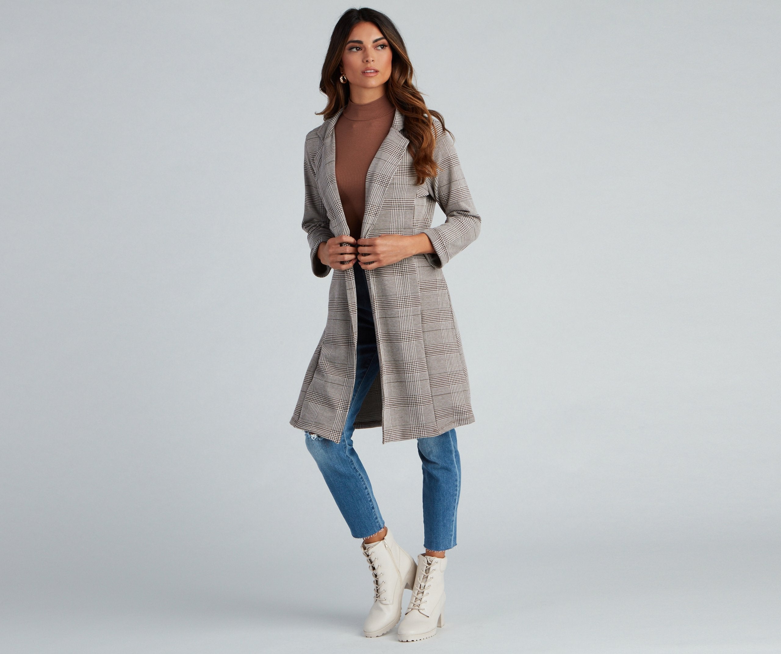 City Chic Plaid Longline Blazer Sai Feel