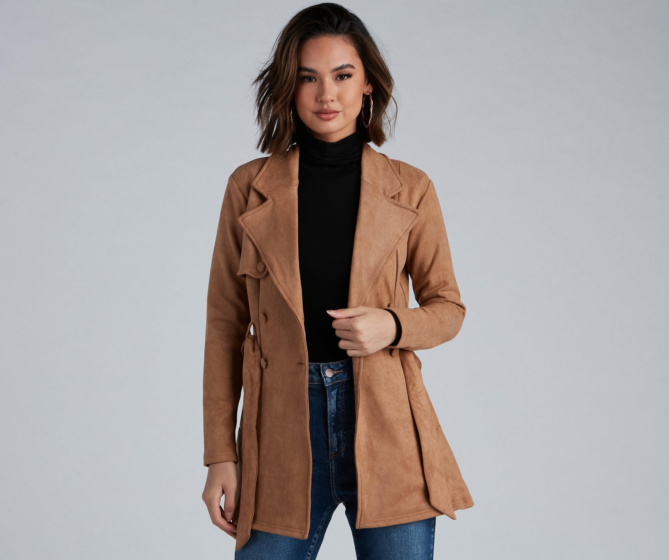 Classic And Elevated Faux Suede Trench Sai Feel