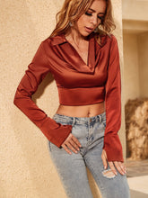 Collared Crop Satin Blouse Sai Feel