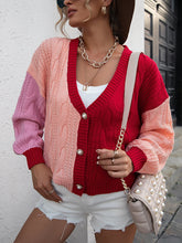 Color Block Cable Design Button Front Cardigan Sai Feel