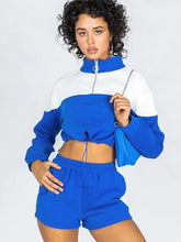 Color Block Drop Shoulder Thermal Hoodie&Shorts Set Sai Feel