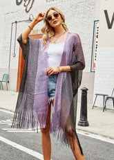 Color Block Fringed Cover Up Shawl Sai Feel