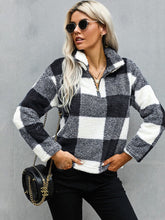 Color Block Sweatshirt Sherpa Long Sleeve Half Zip Pullover Coat Sai Feel