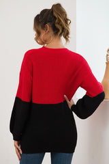 Color Contrast Splicing Long Sleeve Loose Knit Sweater Sai Feel