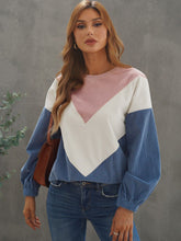 Colorblock Balloon Sleeve Corduroy Sweatshirt Sai Feel